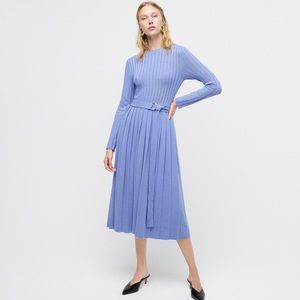 J Crew wool A-line sweater dress in blue with D-ring belt Size large.